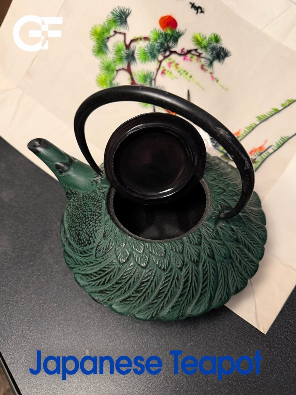 Vintage Japanese Cast Iron Pelican Teapot – Dark Jade Green